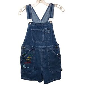 Vintage Y2K Dr Seuss Denim Shortalls Womens Small One Fish Two Fish Teacher